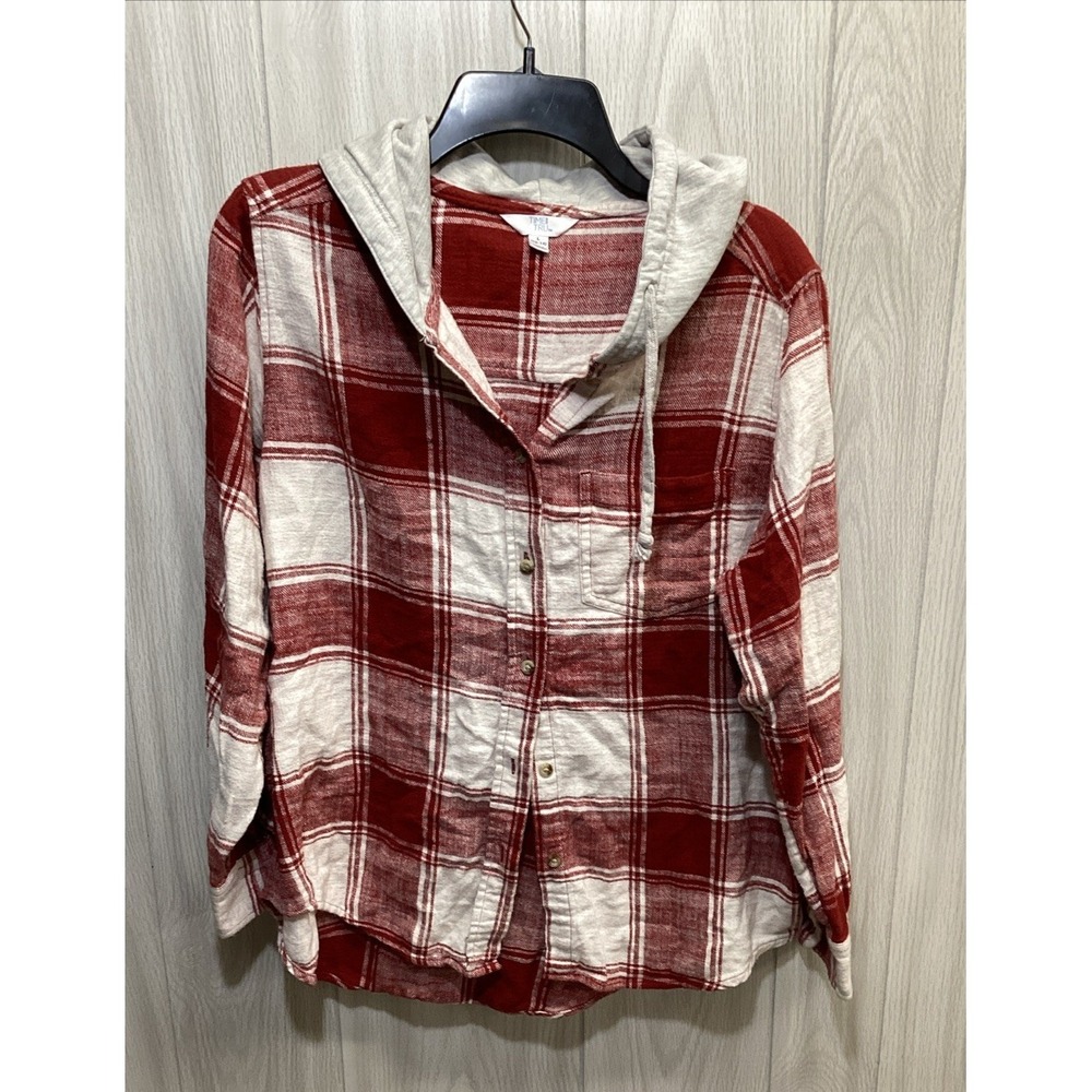 TIME and TRUE Women's (Size L) Long Sleeve Hooded Button Down Flannel
